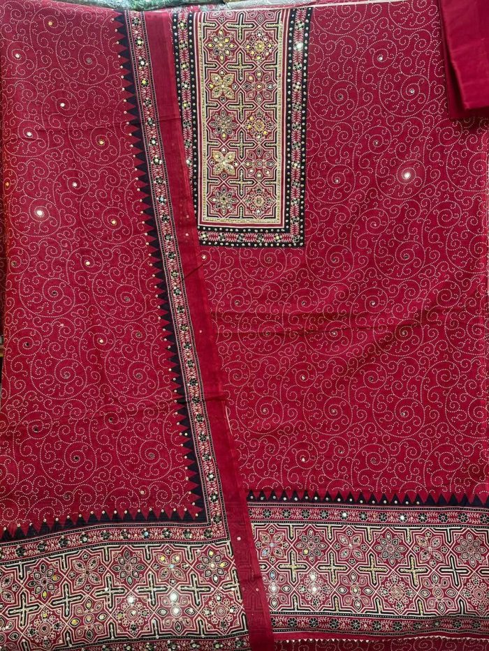 প্রিমিয়াম কটন মিরর ও চুনরি ডিজাইন থ্রি-পিস সেট - Image 1