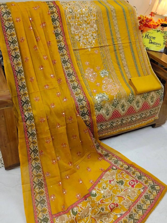 প্রিমিয়াম কটন মিরর ও চুনরি ডিজাইন থ্রি-পিস সেট - Image 3