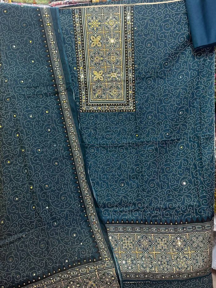 প্রিমিয়াম কটন মিরর ও চুনরি ডিজাইন থ্রি-পিস সেট - Image 1