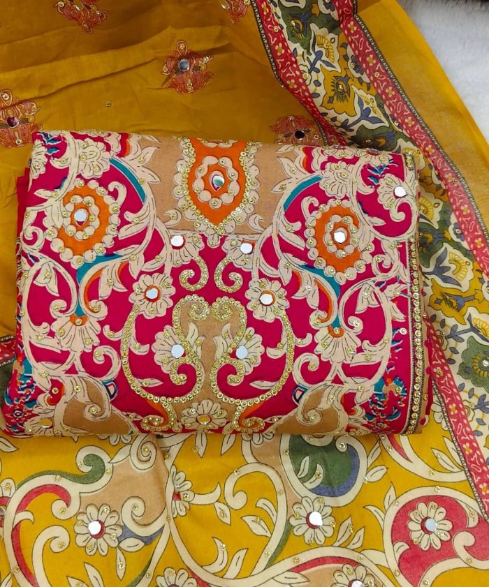 প্রিমিয়াম কটন মিরর ও চুনরি ডিজাইন থ্রি-পিস সেট - Image 4